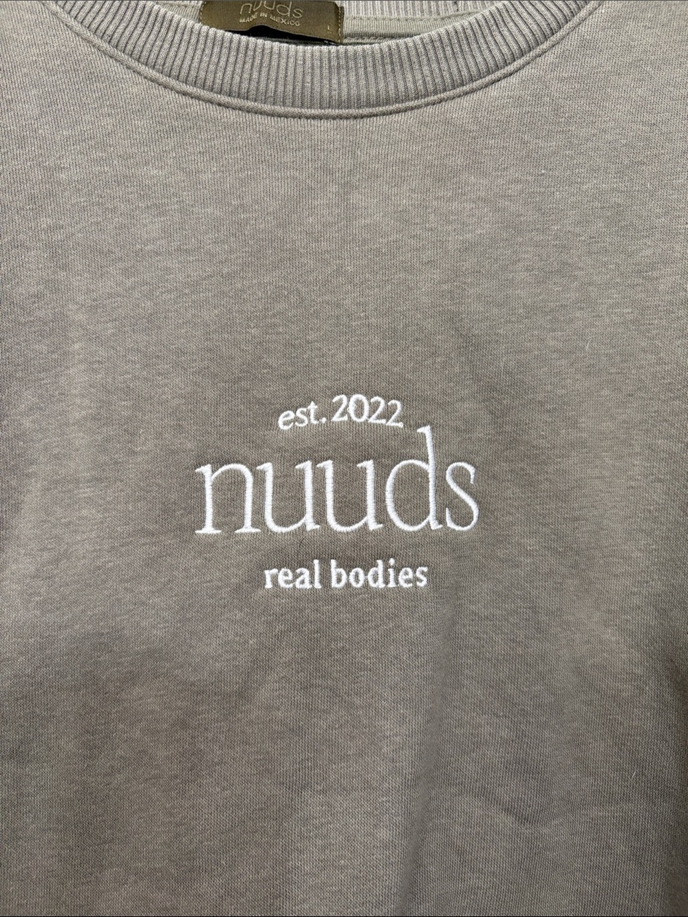 nuuds Gray Crewneck Sweatshirt with White Embroidered Logo